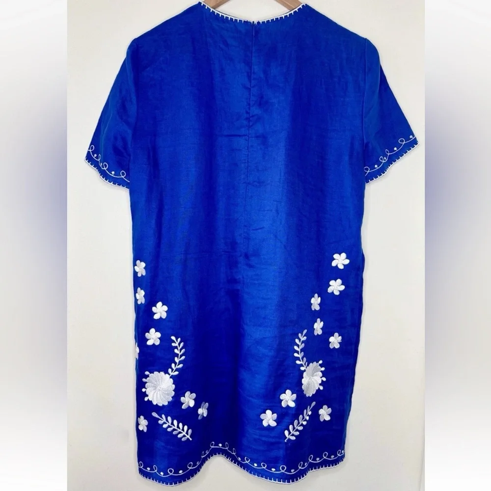 ZARA Women’s Blue Linen Embroidered Flower Short Sleeve mini Dress MEDIUM - Picture 5 of 5